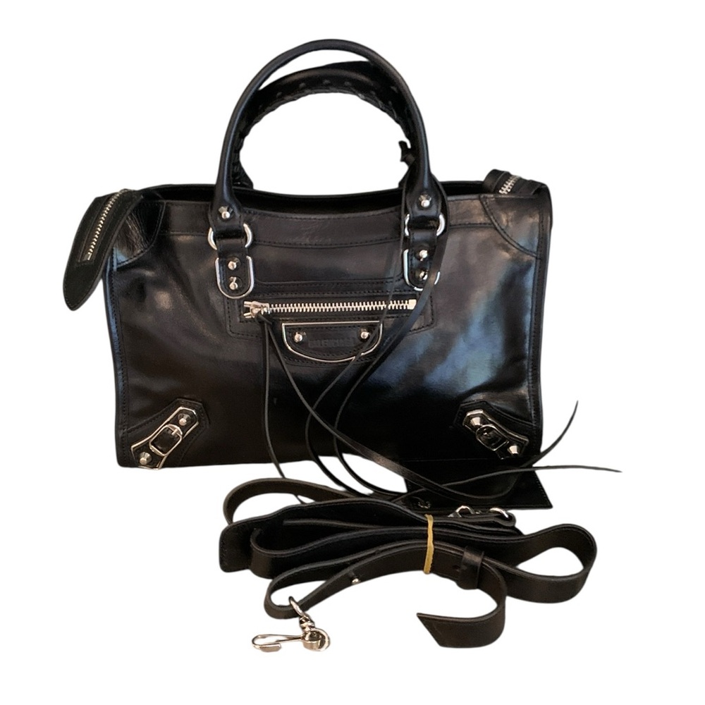 🆕 Balenciaga Style Black Leather Classic Metallic Edge City Bag 🆕